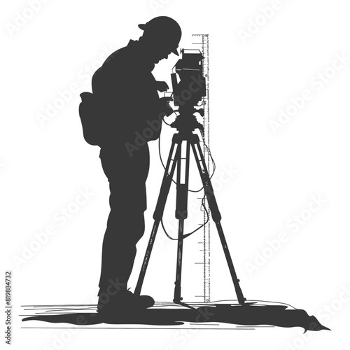Silhouette Surveyor engineer man with geodetic survey marker black color only