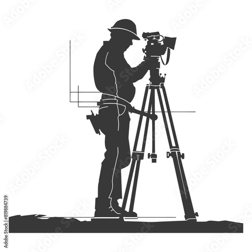 Silhouette Surveyor engineer man with geodetic survey marker black color only