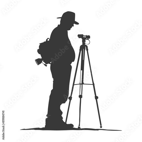 Silhouette Surveyor engineer man with geodetic survey marker black color only