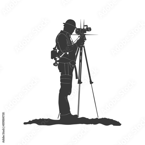 Silhouette Surveyor engineer man with geodetic survey marker black color only