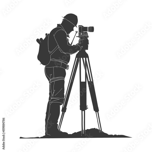 Silhouette Surveyor engineer man with geodetic survey marker black color only