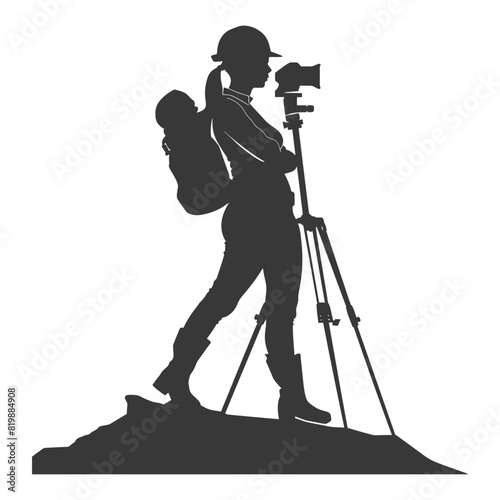Silhouette Surveyor engineer women with geodetic survey marker black color only