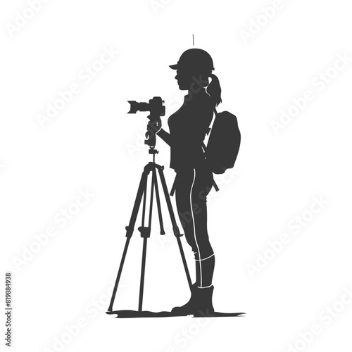 Silhouette Surveyor engineer women with geodetic survey marker black color only