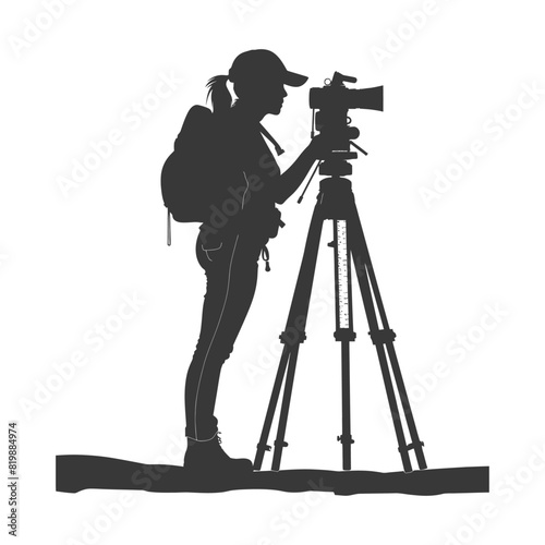 Silhouette Surveyor engineer women with geodetic survey marker black color only