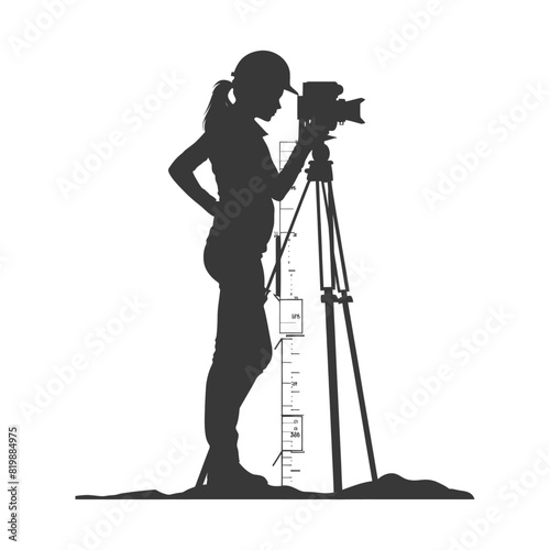 Silhouette Surveyor engineer women with geodetic survey marker black color only