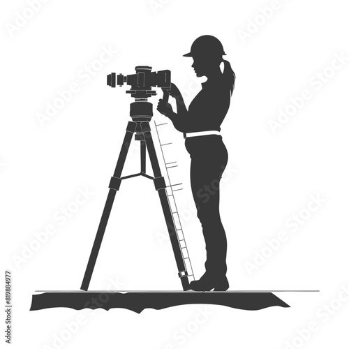 Silhouette Surveyor engineer women with geodetic survey marker black color only