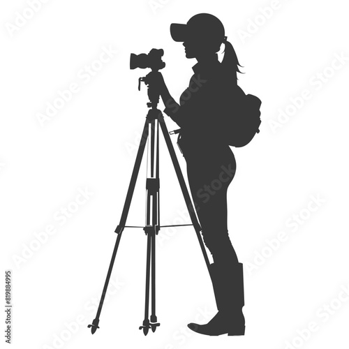 Silhouette Surveyor engineer women with geodetic survey marker black color only
