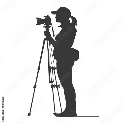 Silhouette Surveyor engineer women with geodetic survey marker black color only