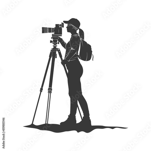 Silhouette Surveyor engineer women with geodetic survey marker black color only