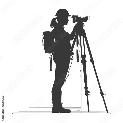 Silhouette Surveyor engineer women with geodetic survey marker black color only