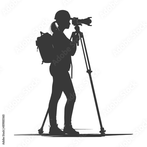 Silhouette Surveyor engineer women with geodetic survey marker black color only