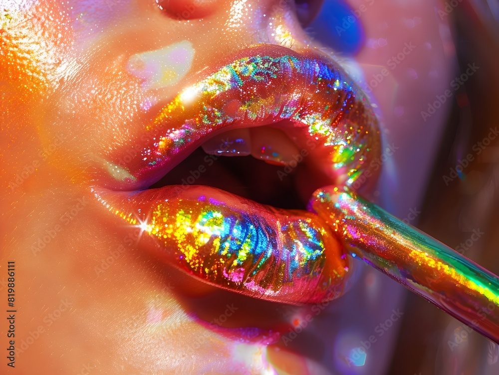 Fototapeta premium Captivating Lips Adorned with Shimmering Glitter and Vibrant Hues