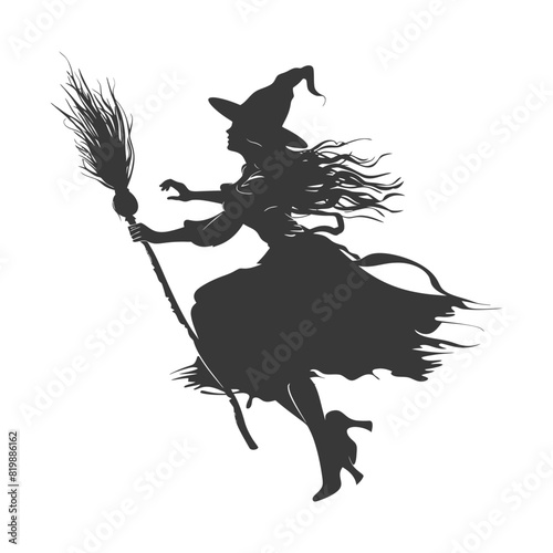 Silhouette witch flies on a magic broomstick black color only