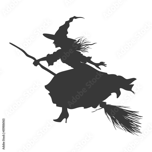 Silhouette witch flies on a magic broomstick black color only