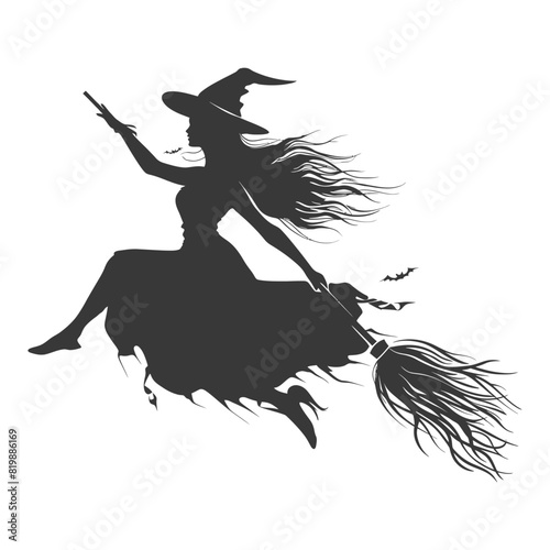 Silhouette witch flies on a magic broomstick black color only