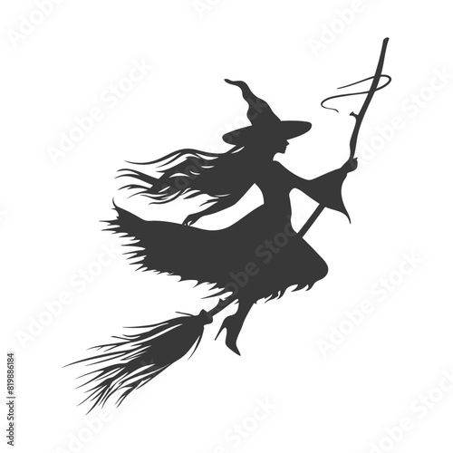 Silhouette witch flies on a magic broomstick black color only © NikahGeh
