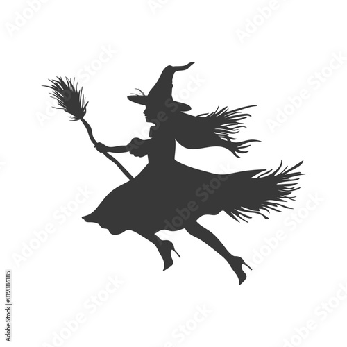 Silhouette witch flies on a magic broomstick black color only