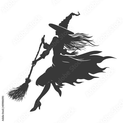 Silhouette witch flies on a magic broomstick black color only