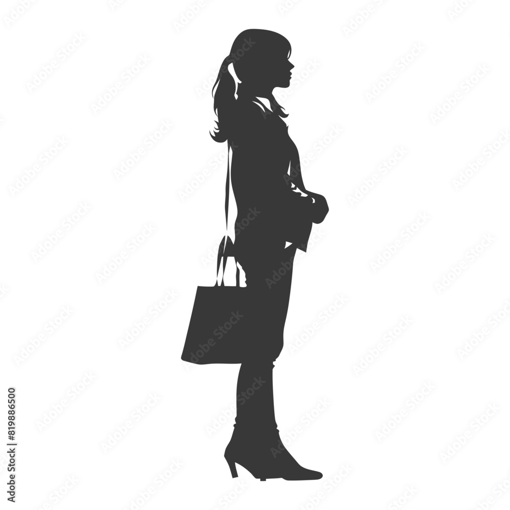 Silhouette Woman with Shopping bag full body black color only Silhouette Woman with Shopping bag full body black color only