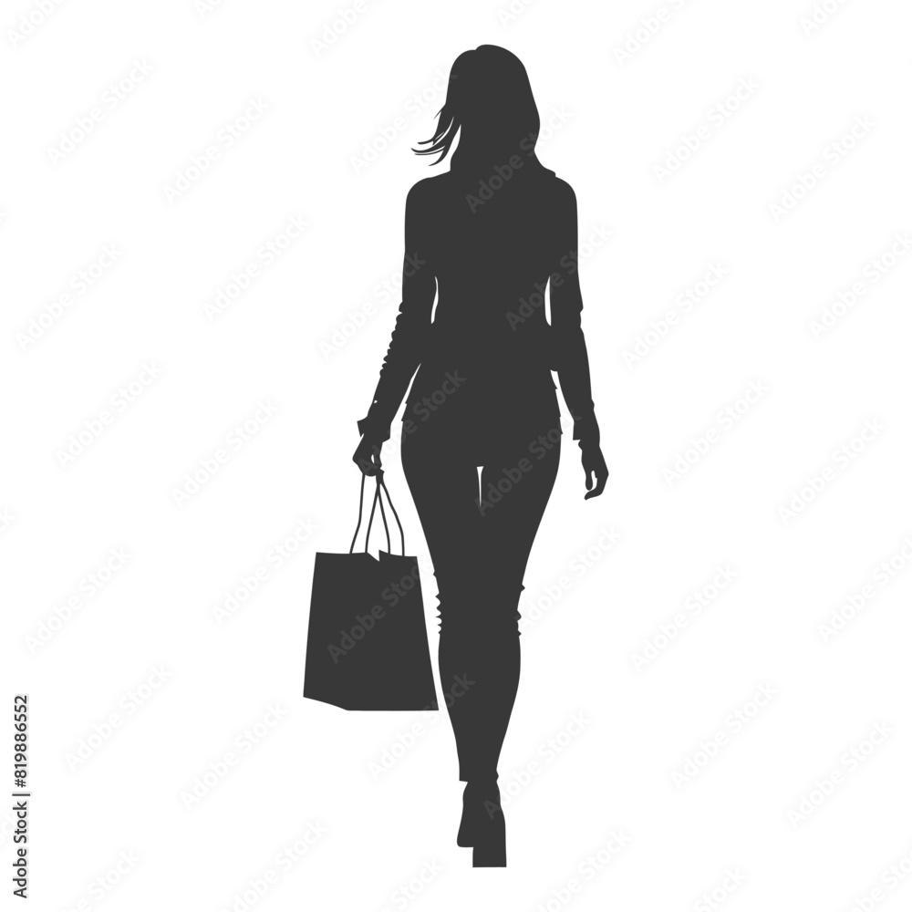 Silhouette Woman with Shopping bag full body black color only