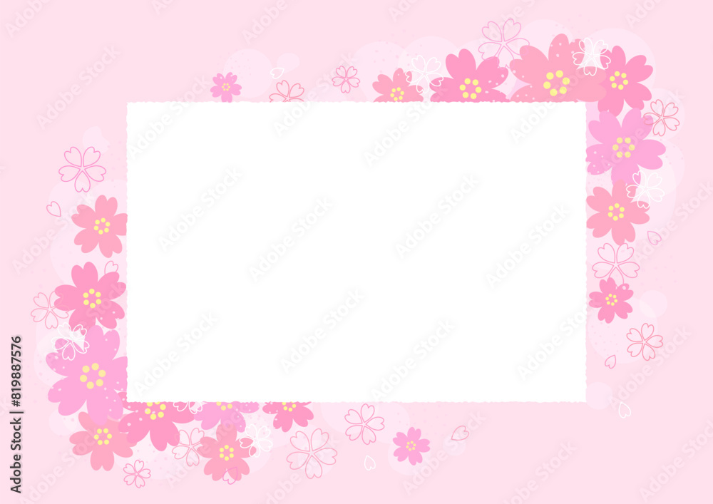 桜の花のイラストで装飾されたデザイン用のテンプレート。春のデザイン素材。	