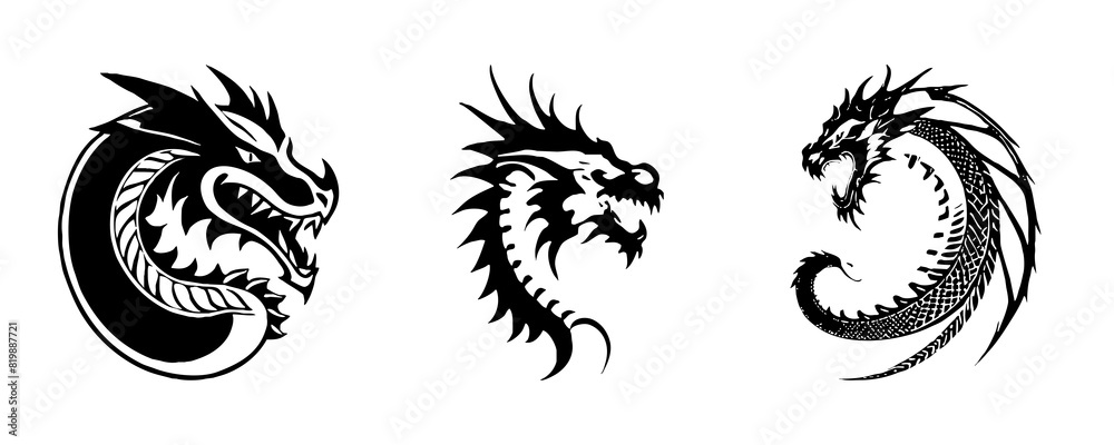 Dragon. Line art. Logo design for use in graphics. T-shirt print, tattoo design. Minimalist illustration for printing on wall decorations. Generated by Ai Dragon. Line art. Logo design for use in graphics. T-shirt print, tattoo design. Minimalist illustration for printing on wall decorations. Generated by Ai