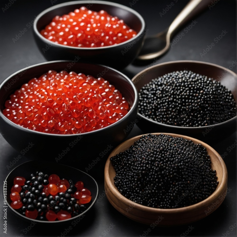 Luxurious serving of black and red caviar. Luxurious serving of black and red caviar.