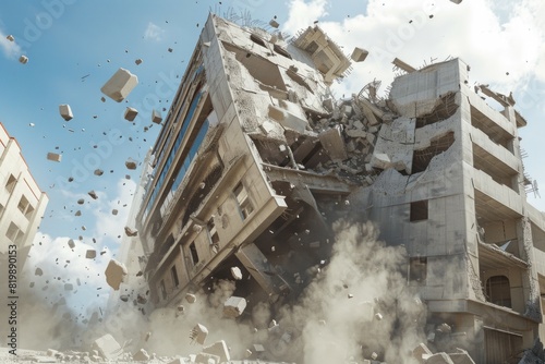 An image of a building collapsing, suitable for illustrating disasters or structural failures photo