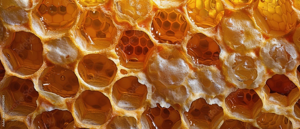 Close-Up of a Honeycomb With Drops of Honey Close-Up of a Honeycomb With Drops of Honey