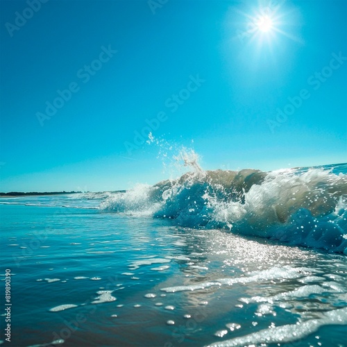 wave breaking on the beach, clear sky