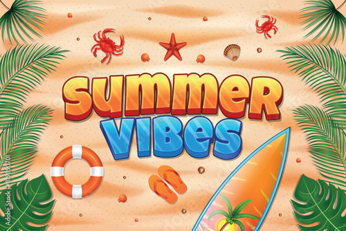 Summer vibes text effects and ornaments