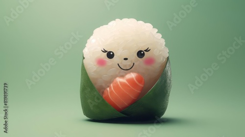 Lovable sushi figure cuddling a heart, focus on, charming design, surreal, Silhouette, pastel backdrop