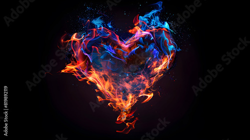 A burning heart on a black background