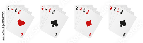 Set of playing cards fans. Ace of Spades, Hearts, Diamonds and Clubs