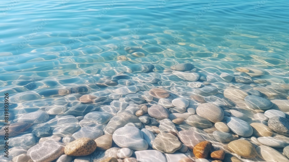 White pebbles and rippling water side by side, copy space, relaxation concept, realistic, Double exposure, Mediterranean backdrop White pebbles and rippling water side by side, copy space, relaxation concept, realistic, Double exposure, Mediterranean backdrop
