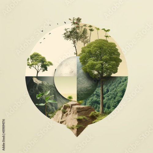 Minimalist analog collage reflecting earth day celebration with globally conscious theme