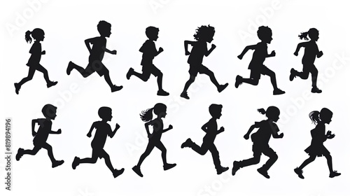 silhouettes of city kids running and playing  various activities