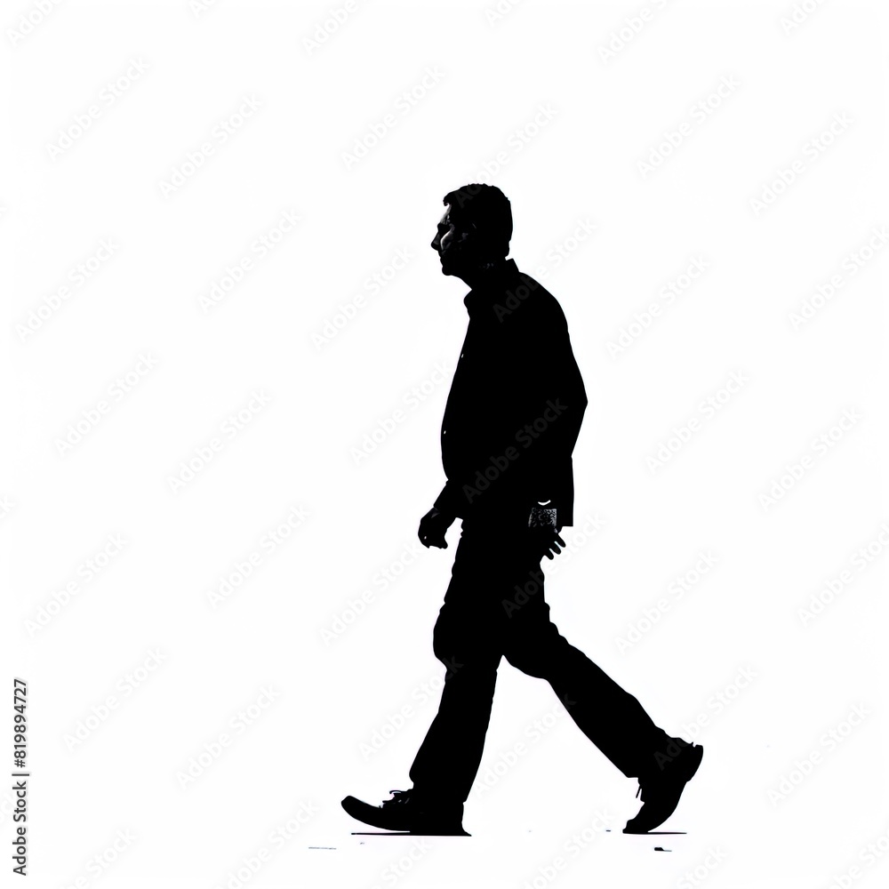 silhouette of a person walking on an isolated white background