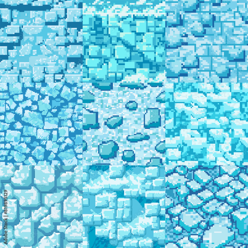 Vector Snow Ice And Water Pixel Blocks Background Pattern Retro Vector Snow Ice And Water Pixel Blocks Background Pattern Retro