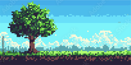 Pixel background. The concept of games background. Vector illustration