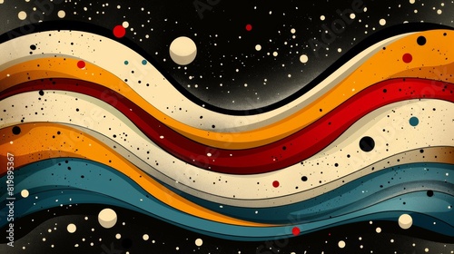 A colorful abstract painting of a wavy line with dots, AI