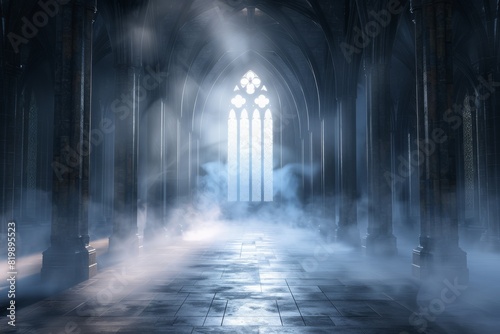 Mystical Cathedral Interior with Fog photo