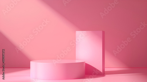 3d luxury pink podium for your luxury product, Pink product background stand or podium pedestal on advertising display with blank backdrops, Abstract minimal scene with geometrical forms