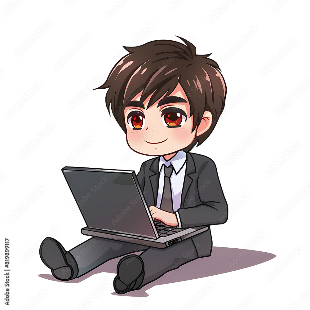 Cartoon Illustration of Businessman Intently Working on Laptop on transparent background Cartoon Illustration of Businessman Intently Working on Laptop on transparent background