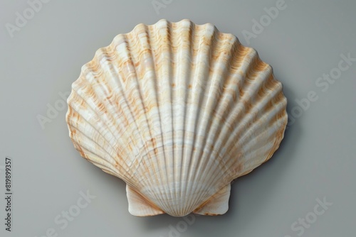 Close up view of a shell on a gray background. Suitable for nature and beach themed designs