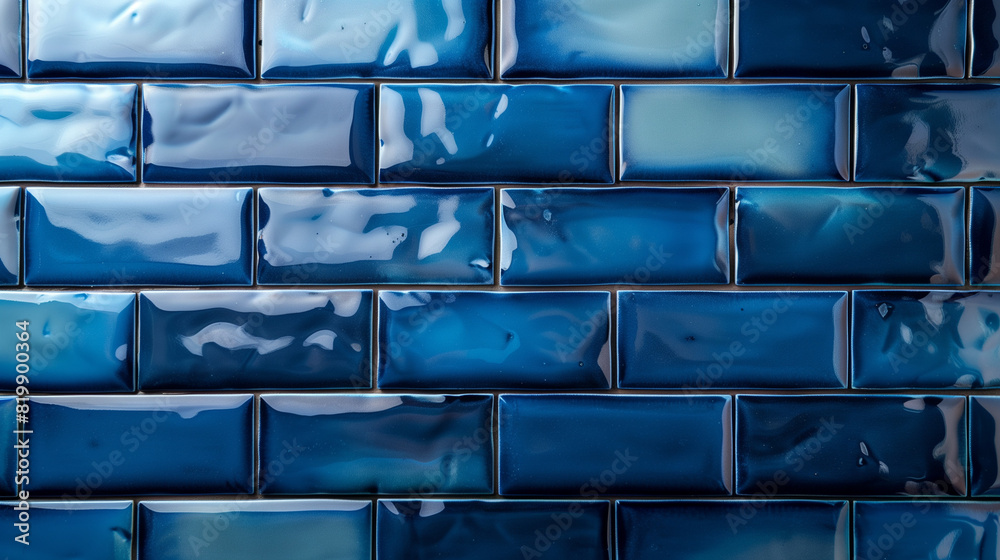 Wall with ceramic tile (brick pattern) in blue color Wall with ceramic tile (brick pattern) in blue color