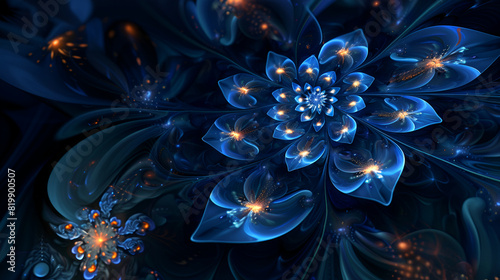 An abstract blue flower with swirls on it, Blue abstract 3d design against colored background. Futuristic background for design, Album covers, notebooks, Banner, An exquisite digital image 
