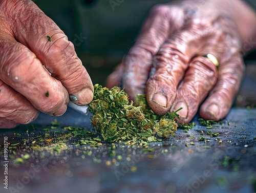 Close-up of hands rolling a medical cannabis joint, focusing on dosage and preparation techniques