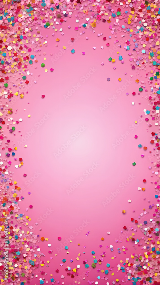Pink Background Border With Confetti