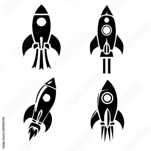 Rocket ship silhouette on white background